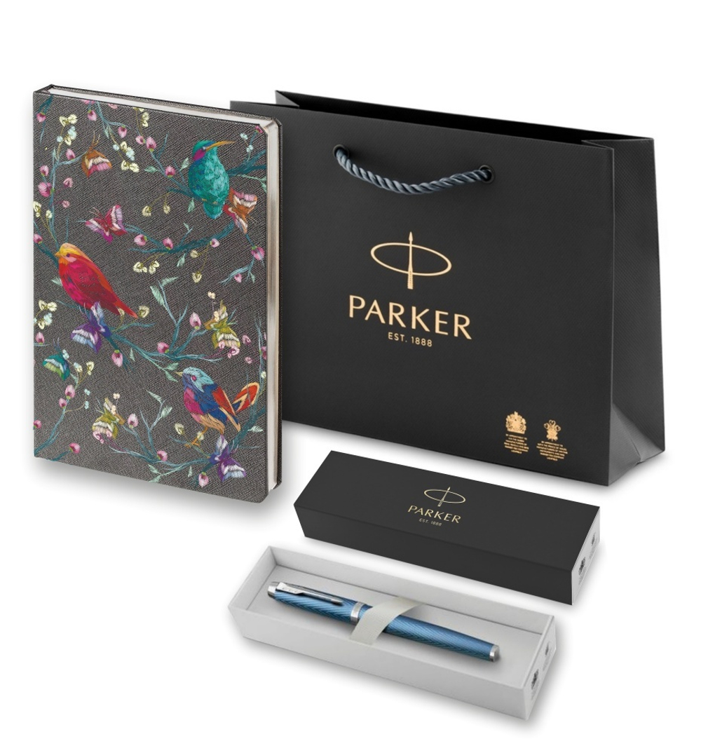 Подарочный набор: Ручка роллер Parker IM Premium T318 Blue Grey CT F черные чернила и Ежедневник недатированный, серый