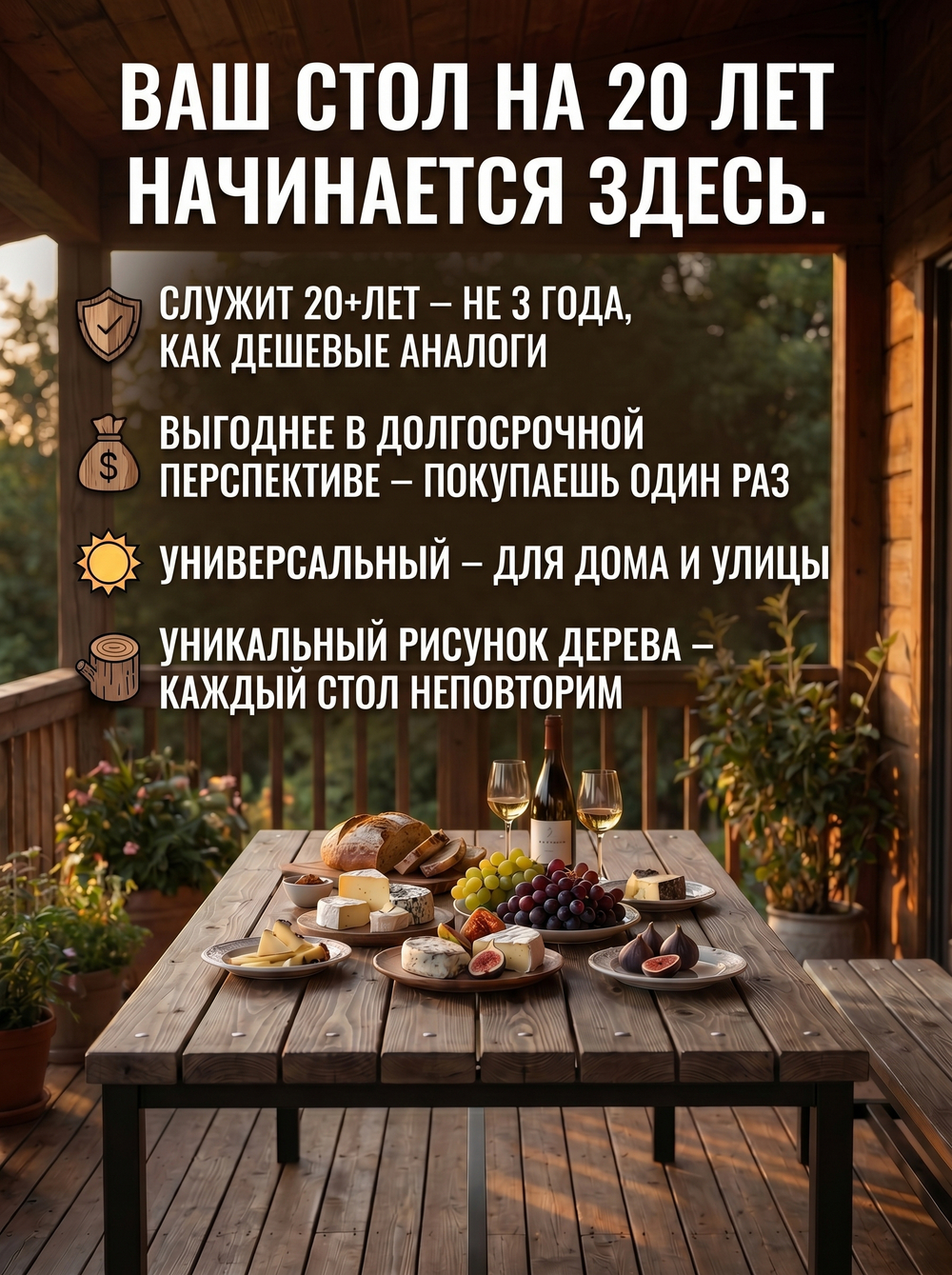 Стол садовый обеденный для дачи LACIO