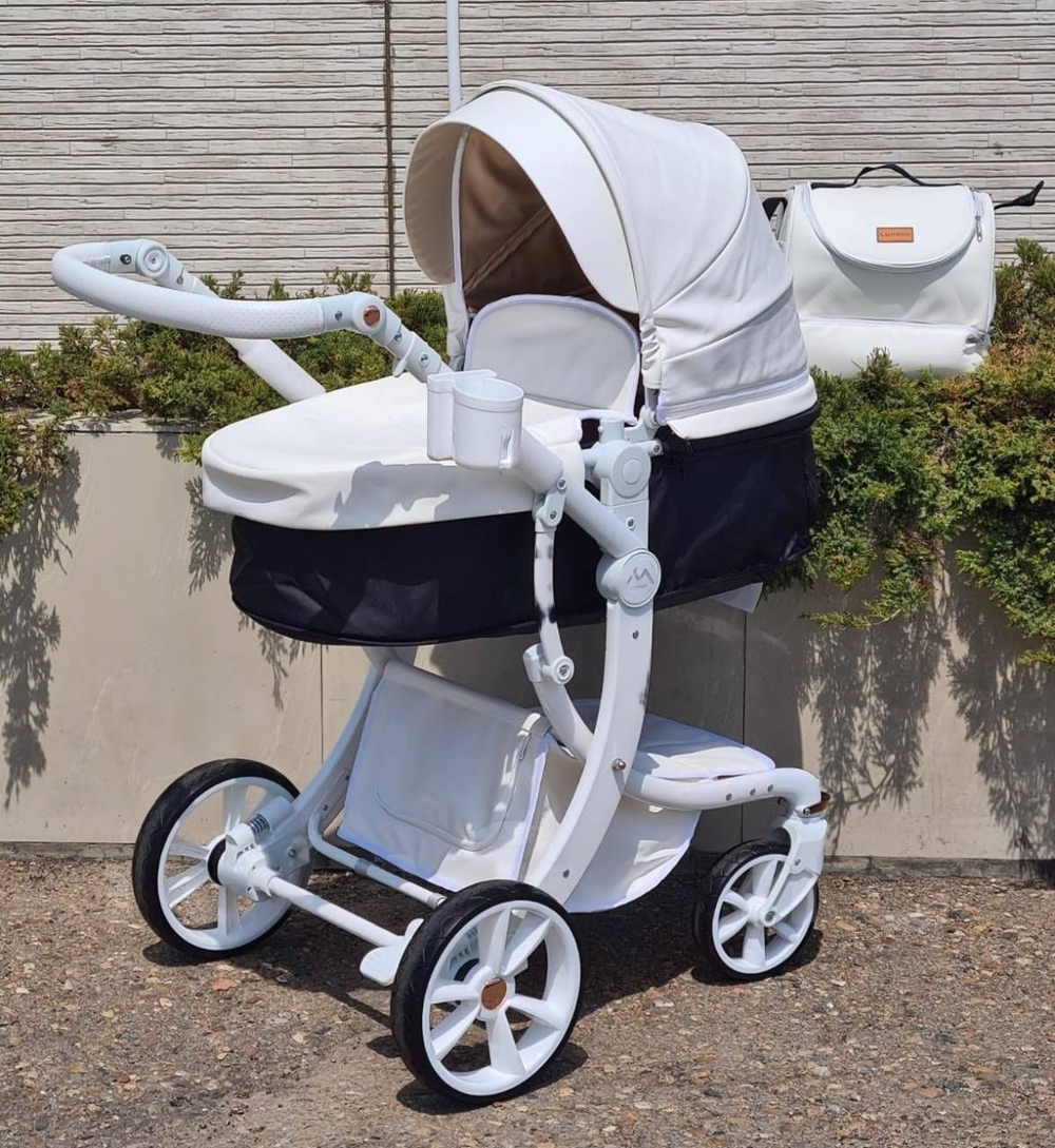 Коляска-трансформер 3в1 LUXMOM 608-2 с автолюлькой, коричневая ЭкоКожа
