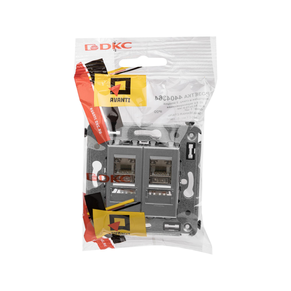 Компьютерная розетка RJ-45 в стену, кат.5e двойная экранированная,"Avanti", "Закаленная сталь"