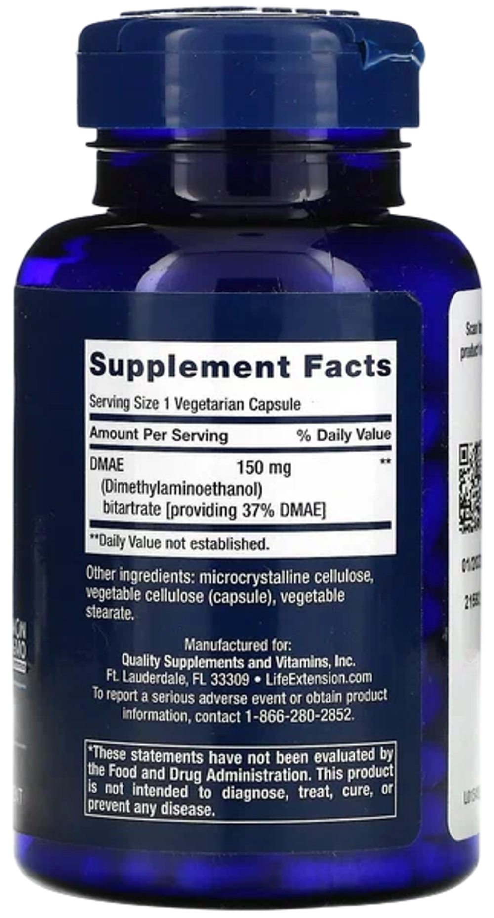 Life Extension DMAE Bitartrate 150 mg 200 veg capsules, ДМАЕ Диметиламиноэтанол