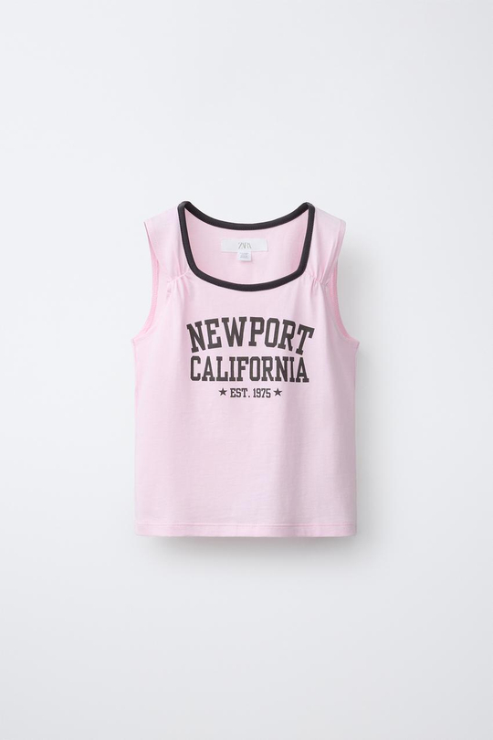 ZARA ФУТБОЛКА С НАДПИСЬЮ И КОНТРАСТНОЙ ОТДЕЛКОЙ, РОЗОВЫЙ