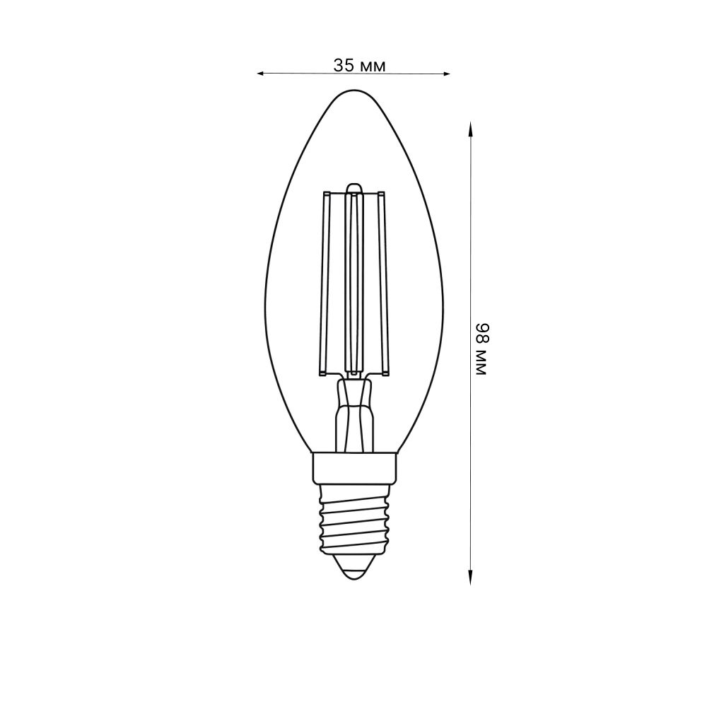LED-C35-5.5W-3000K-E14-CL-SLF Лампа светодиодная. Форма свеча. прозрачная. Теплый белый свет 3000K. ТМ Volpe