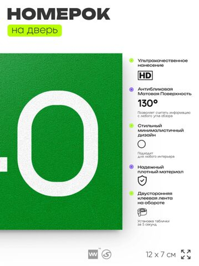 Номер на дверь 940, табличка на дверь для офиса, квартиры, кабинета, аудитории, склада, зеленая 120х70 мм, Айдентика Технолоджи