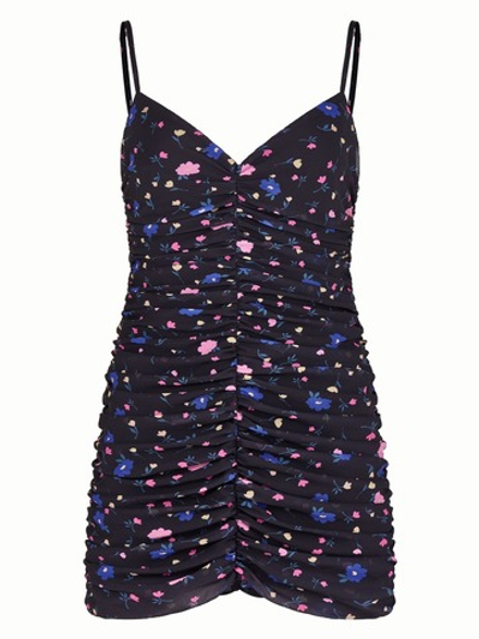 Платье мини с драпировкой и цветочным принтом, черный