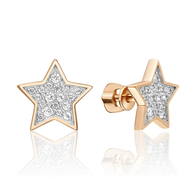 Серьги-пусеты «Звездопад» из красного золота с фианитами