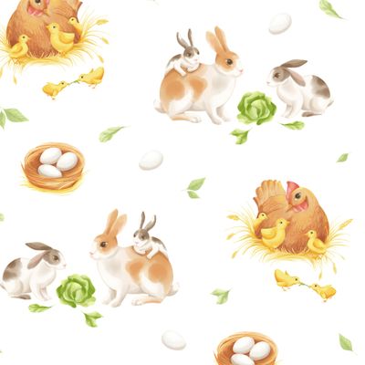 Курочки и кролики на белом