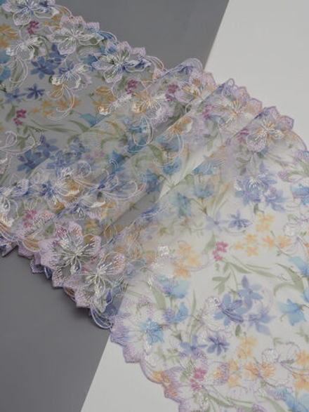 Вышивка на сетке мультиколор неэластичная ширина 24 см ОТРЕЗЫ