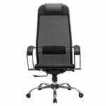 Кресло офисное МЕТТА "К-12", хром, ткань-сетка, сиденье и спинка регулируемые, черное