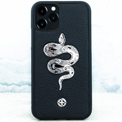 Эксклюзивный чехол iPhone со змеей из ювелирного сплава - Euphoria HM Premium - натуральная кожа, стильный чехол, модный