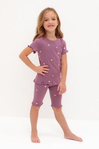 пижама  для девочки  К 1632/темная орхидея,полянка