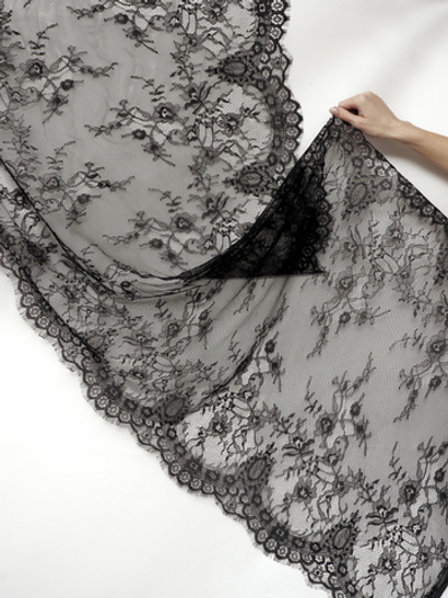 Кружево шантильи черное неэластичное ширина 70 см купон 2.9 м