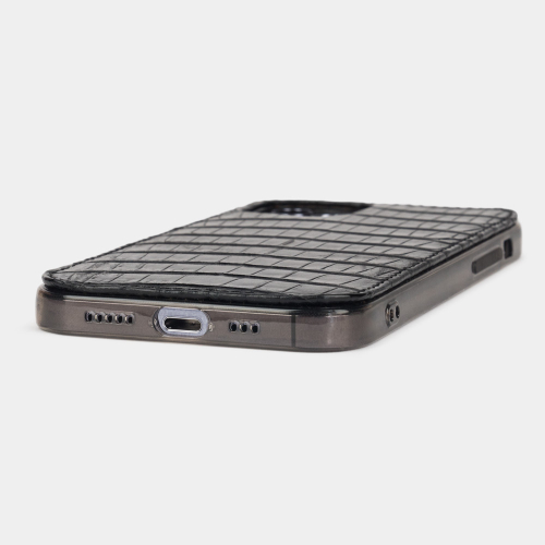 Накладка для iPhone 12/12Pro из кожи крокодила, черного цвета