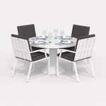 Обеденная группа Ideal Patio ДИВА АЛЬБА  каркас белый, стол стекло диа 110, ткань антрацит