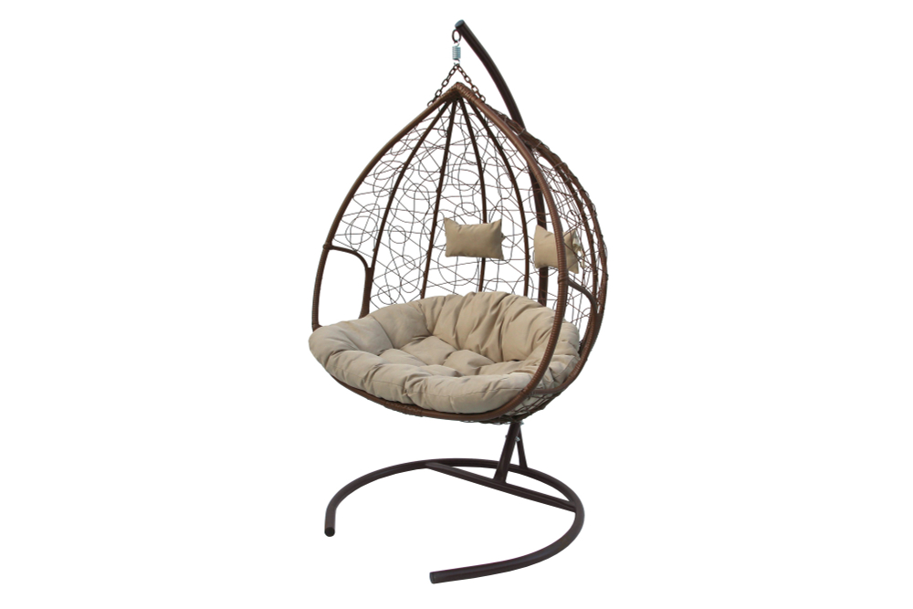 Кресло подвесное двойное Феникс арт.CN3423-МТКОР (стойка+осн.КОРИЧ,корзн.кор..,подуш.беже.3уп. (M))