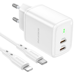 Сетевой адаптер питания BOROFONE BN9 2C PD 35W QC 3.0 + кабель Type-C - Lightning (белый)