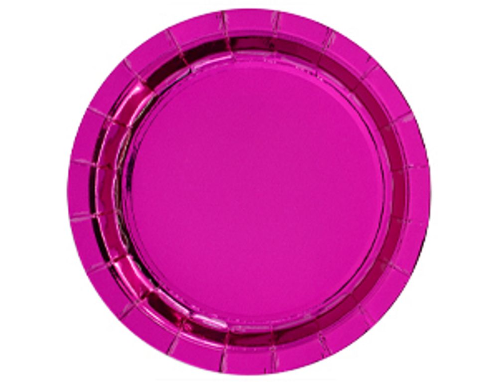 Тарелки фольгированные, Ярко-Розовый (Фуксия), 23 см, 6 шт.