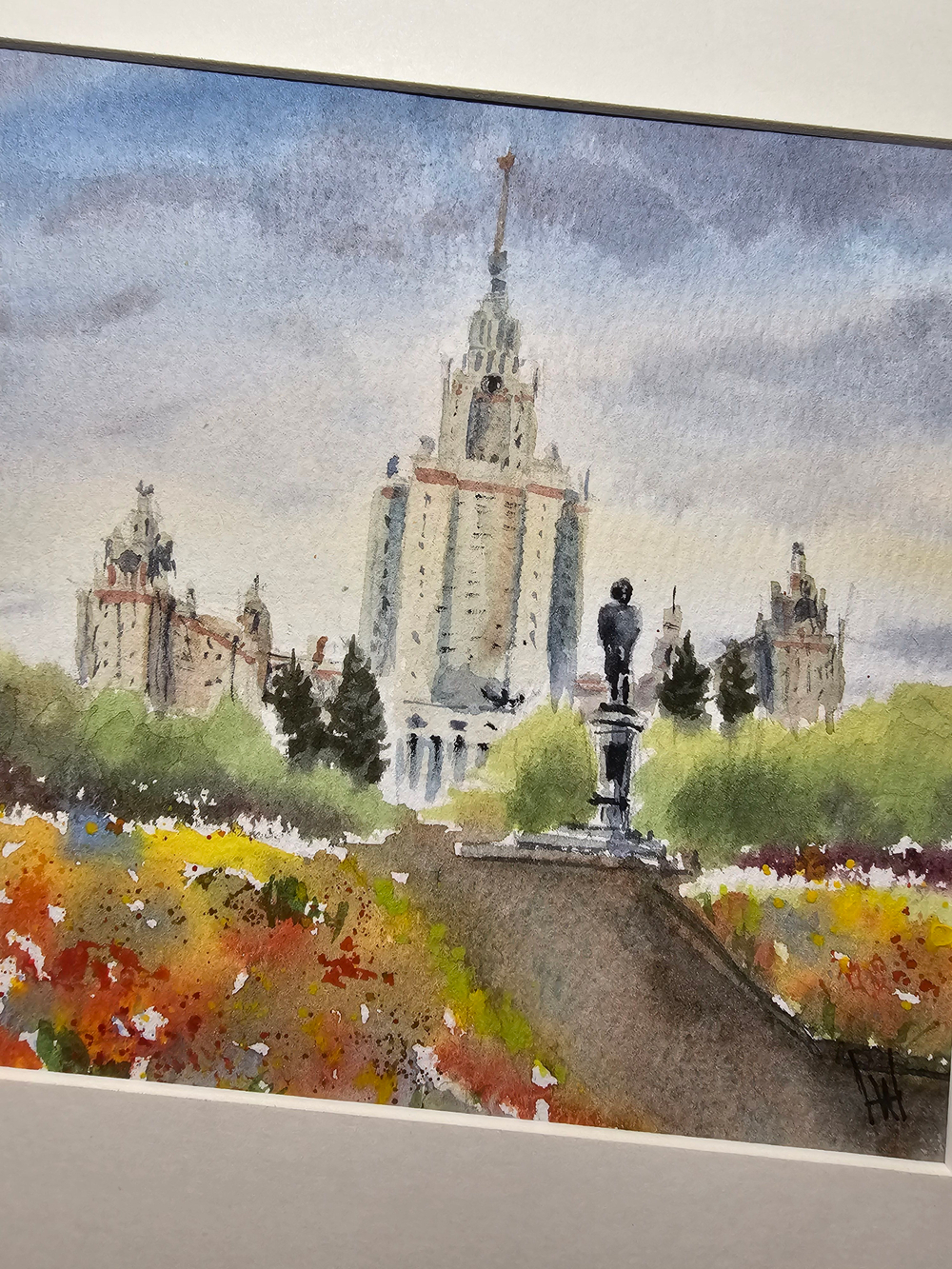 Картина, графика в паспарту 21х30 см на стену для интерьера "МГУ"