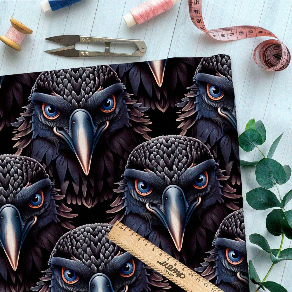 Ткань премиум сатин головы мрачных птиц