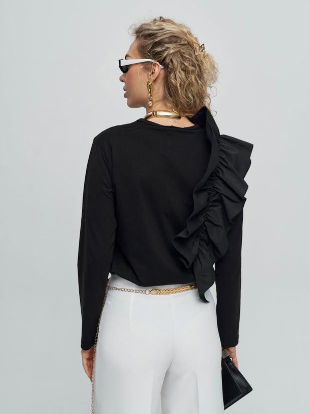 Лонгслив с воланом, черный