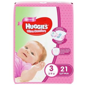 ПОДГУЗНИКИ HUGGIES ULTRA COMFORT 3 ДЛЯ ДЕВОЧЕ3 5-9КГ 21ШТ