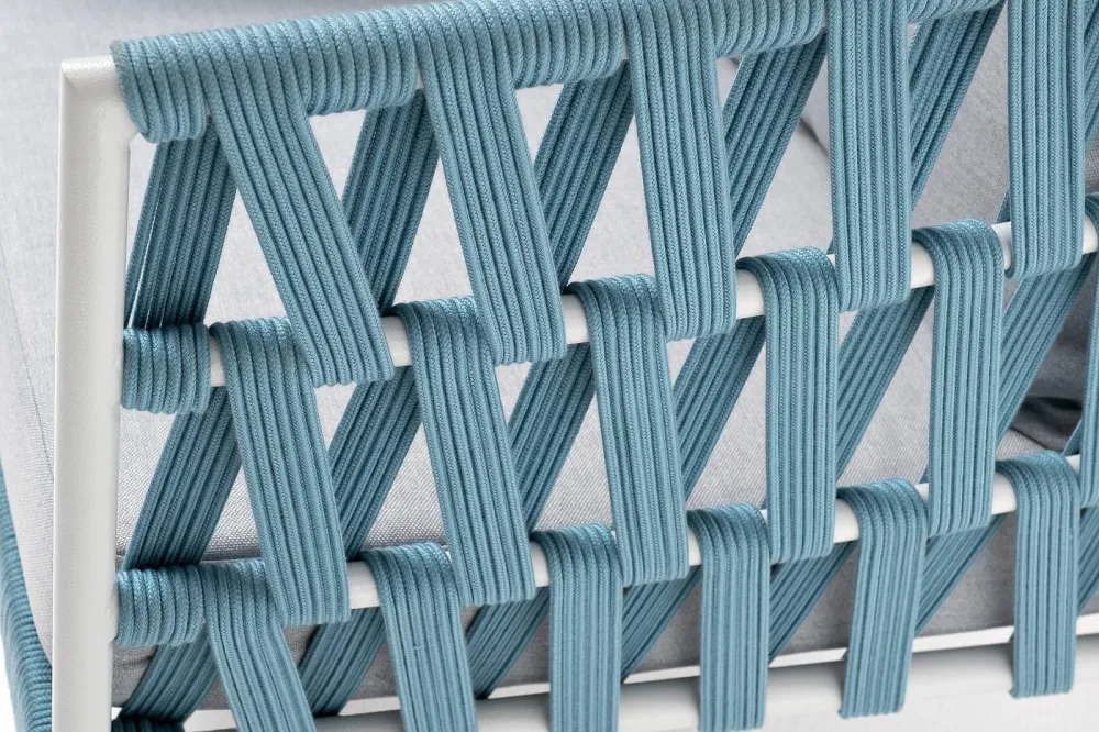 "Диего" кресло плетеное из роупа, каркас алюминий светло-серый (RAL7035) муар, роуп бирюзовый круглый, ткань светло-серая