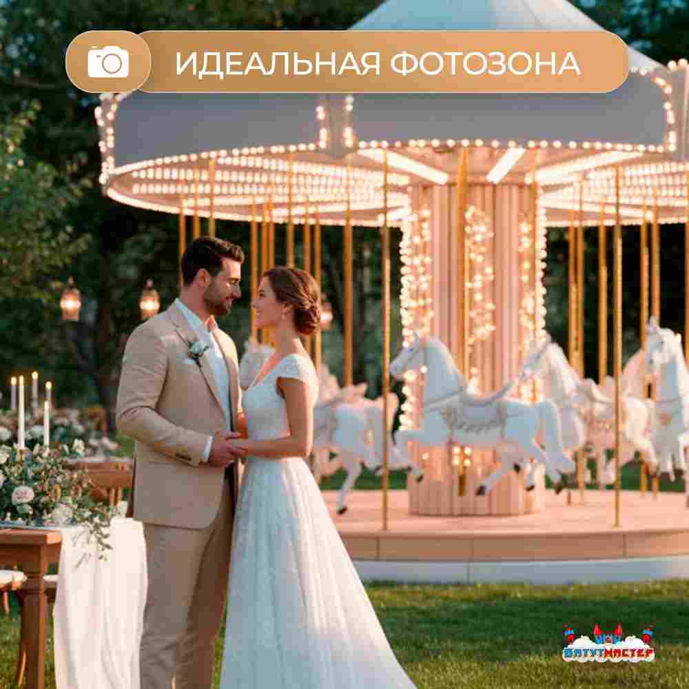 Электрическая свадебная карусель «Вальс» с LED-подсветкой, 12 мест