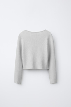 ZARA ВЯЗАНЫЙ КАРДИГАН В РУБЧИК, СЕРЫЙ МЕЛАНЖ