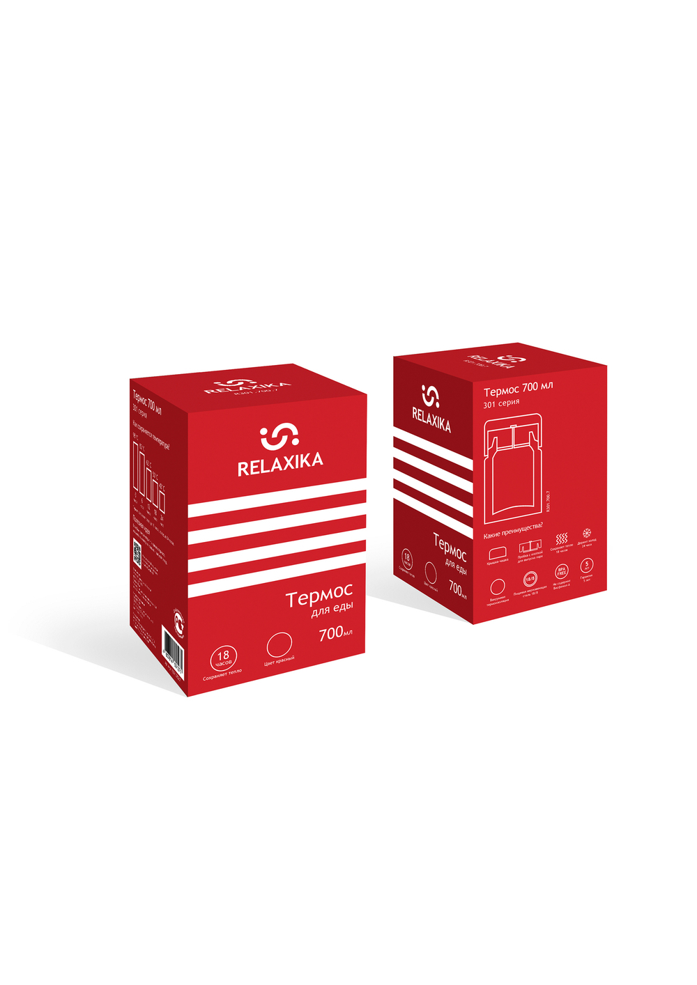 Термос для еды Relaxika 301 (0,7 литра), красный