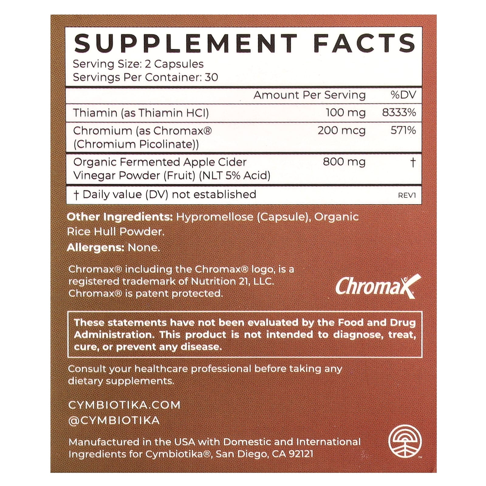 Cymbiotika, яблочный уксус, 60 капсул