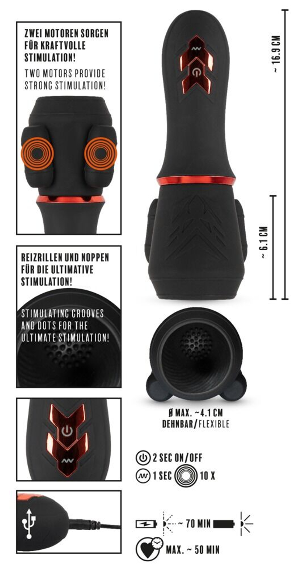 Мастурбатор для головки полового члена Glans Masturbator with 2 Motors (Цвет: черный)