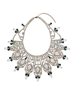 Колье-винатжное, белые, зеленые камни