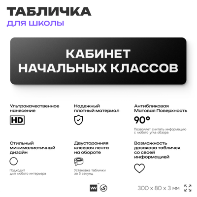 Табличка для школы Кабинет Начальных Классов, школьные таблички на дверь кабинета, 30х8 см, Айдентика Технолоджи