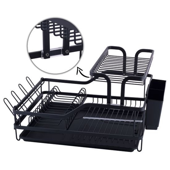 Сушилка для посуды из алюминия с поддоном Kamille KM-0750 (черная 57,5х35х27,5 см.)