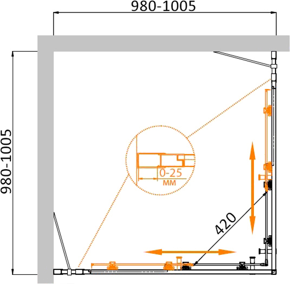 Душевой уголок Cezares MOLVENO-A-22-80+20-C-Cr-IV, 100х100х195, профиль хром, стекло прозрачное