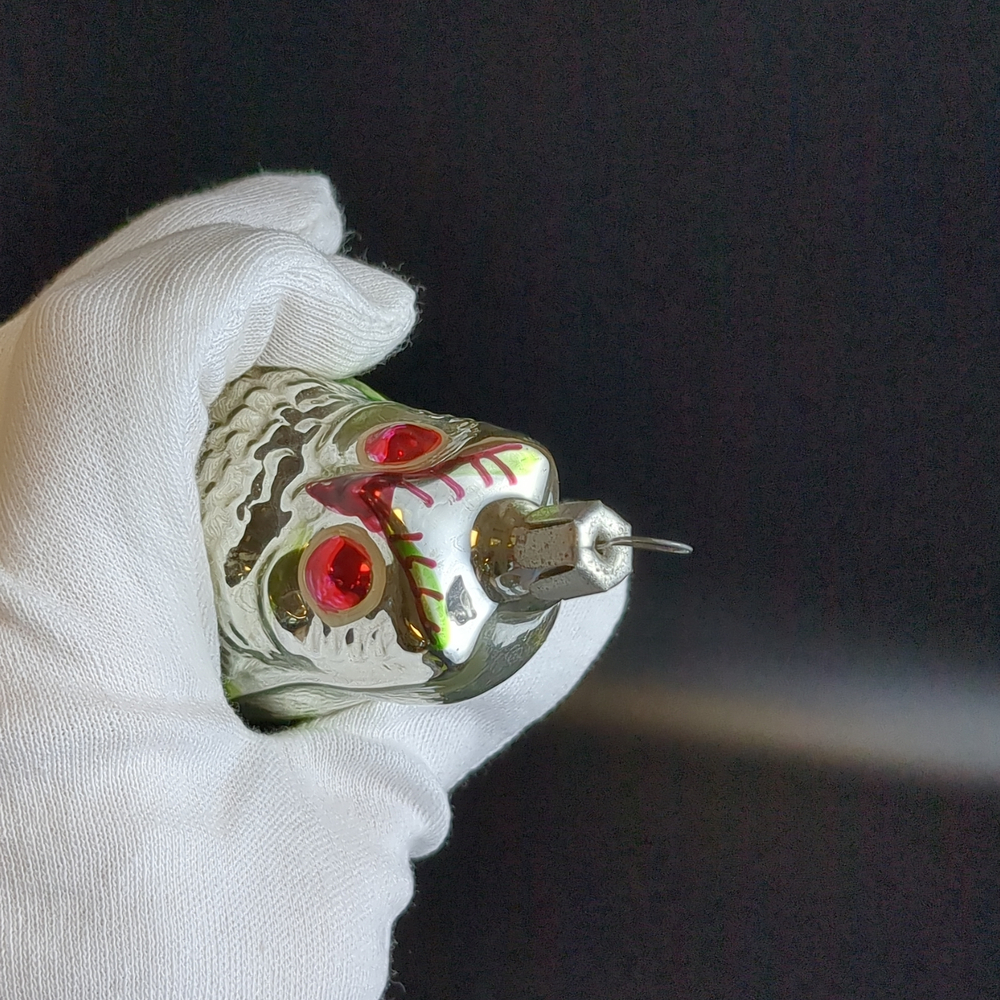 Ёлочная игрушка филин, сова, стекло, подвесная, роспись, винтаж СССР 1965-1990 гг