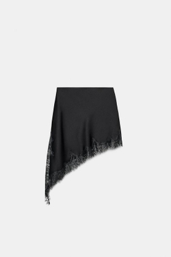 ZARA АТЛАСНАЯ ЮБКА С КРУЖЕВОМ — ZW COLLECTION, ТЕМНО-СЕРЫЙ