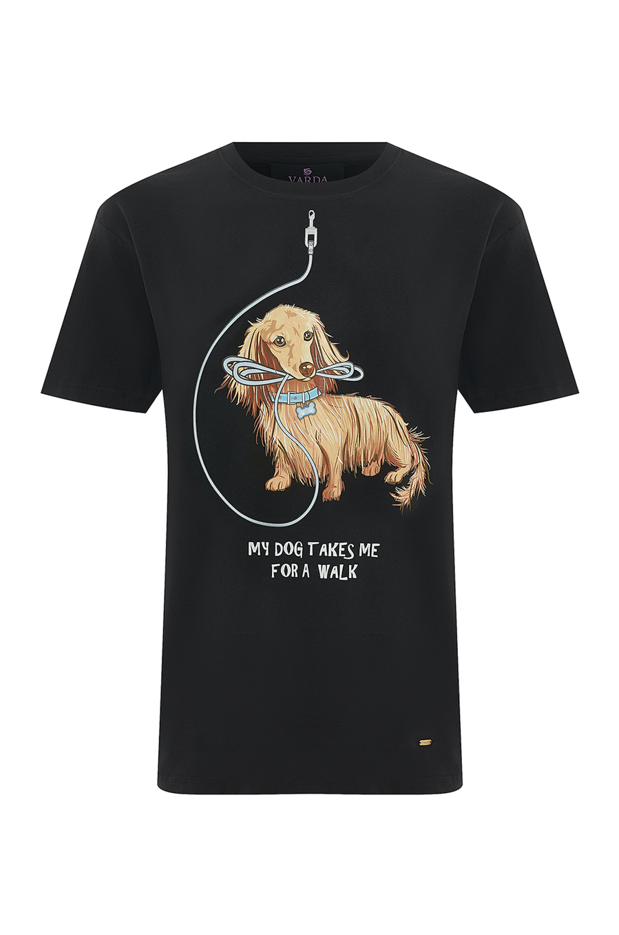 Black T-shirt with a dog