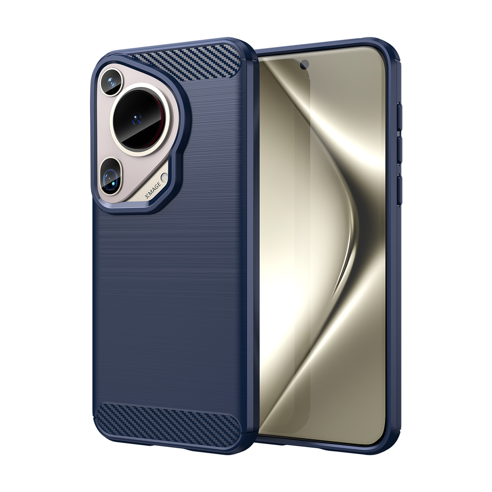 Чехол с дизайном в стиле карбон синего цвета на Huawei Pura 70 Ultra, мягкий отклик кнопок, серия Carbon от Caseport