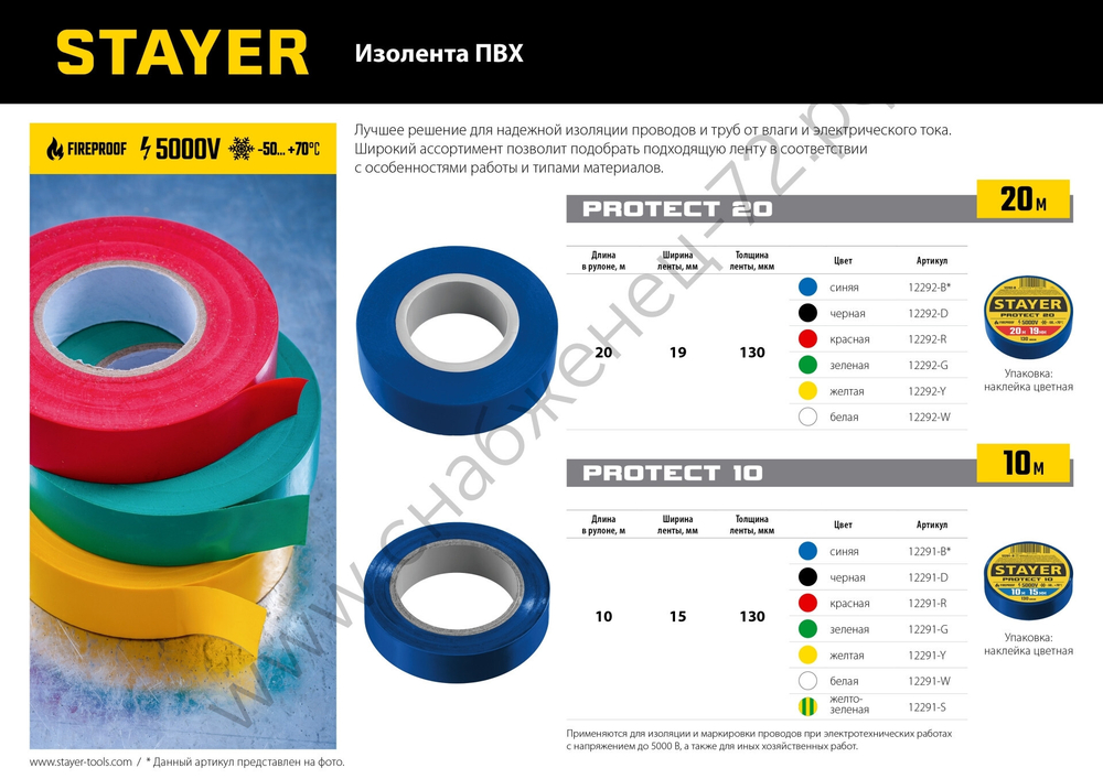 STAYER Protect-20 19 мм х 20 м зеленая, Изоляционная лента ПВХ, PROFESSIONAL (12292-G)