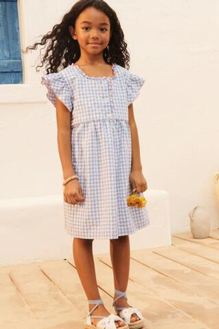 ZARA ПЛАТЬЕ В КЛЕТКУ, СВЕТЛО-ГОЛУБОЙ