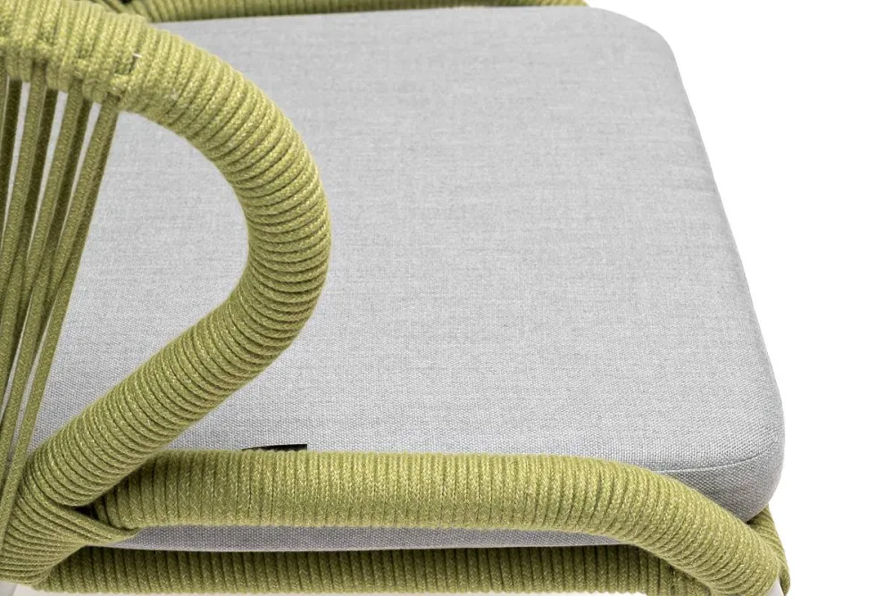 "Милан" стул плетеный из роупа, каркас алюминий светло-серый (RAL7035) муар, роуп салатовый меланж круглый, ткань светло-серая