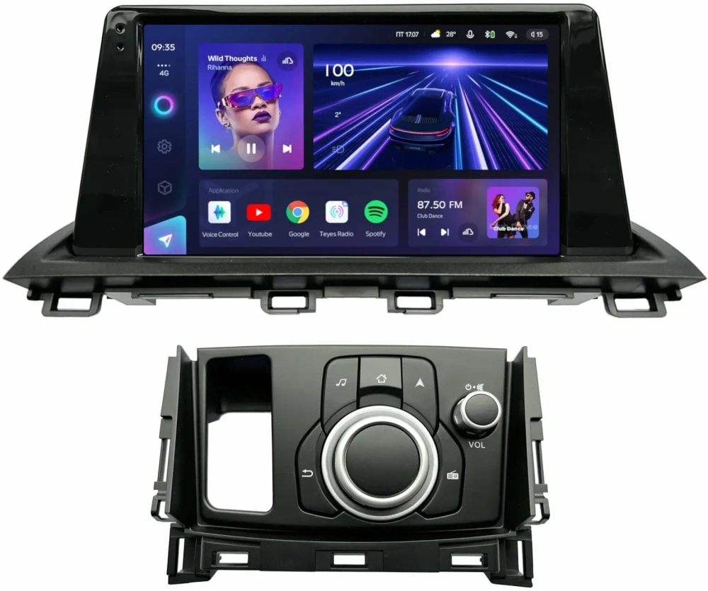 Магнитола для Mazda CX-4 2016-2024 (штатный монохромный экран, рамка 9) - Teyes CC3 на Android 10, QLED, ТОП процессор, 4Гб+32Гб, CarPlay, 4G SIM-слот