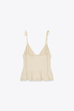 ZARA КОМБИНИРОВАННЫЙ ТОП В РУБЧИК, БЕЖЕВЫЙ