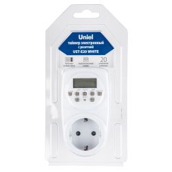UST-E20 WHITE Таймер электронный с розеткой. 220В. 24ч. 1600Вт. Энергонезависимая память. ТМ Uniel