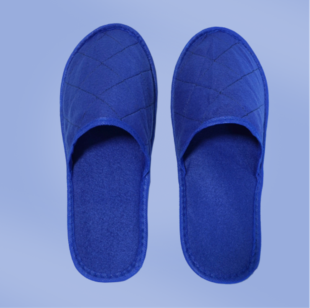 Тапки махра/флис, закрытый мыс (100 пар) одноразовые, синие (васильковые)