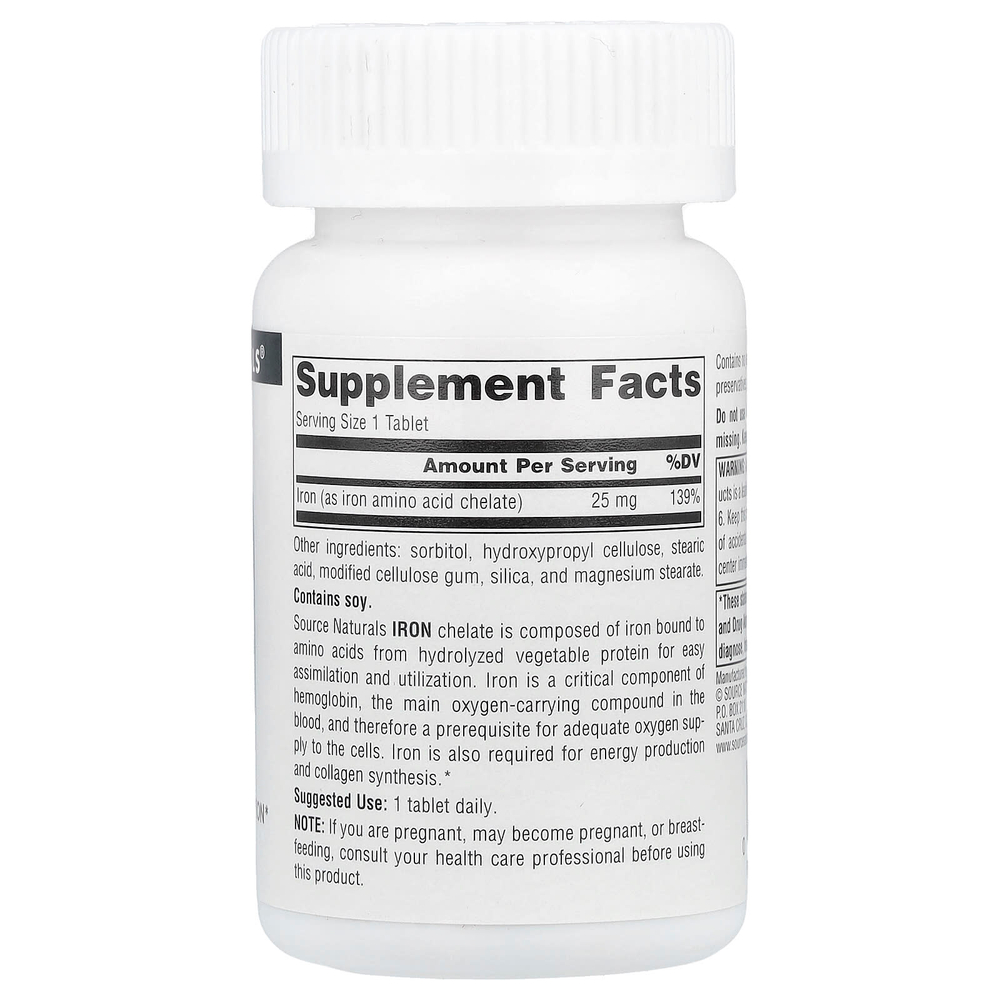 Source Naturals, Железо, 25 мг, 100 таблеток
