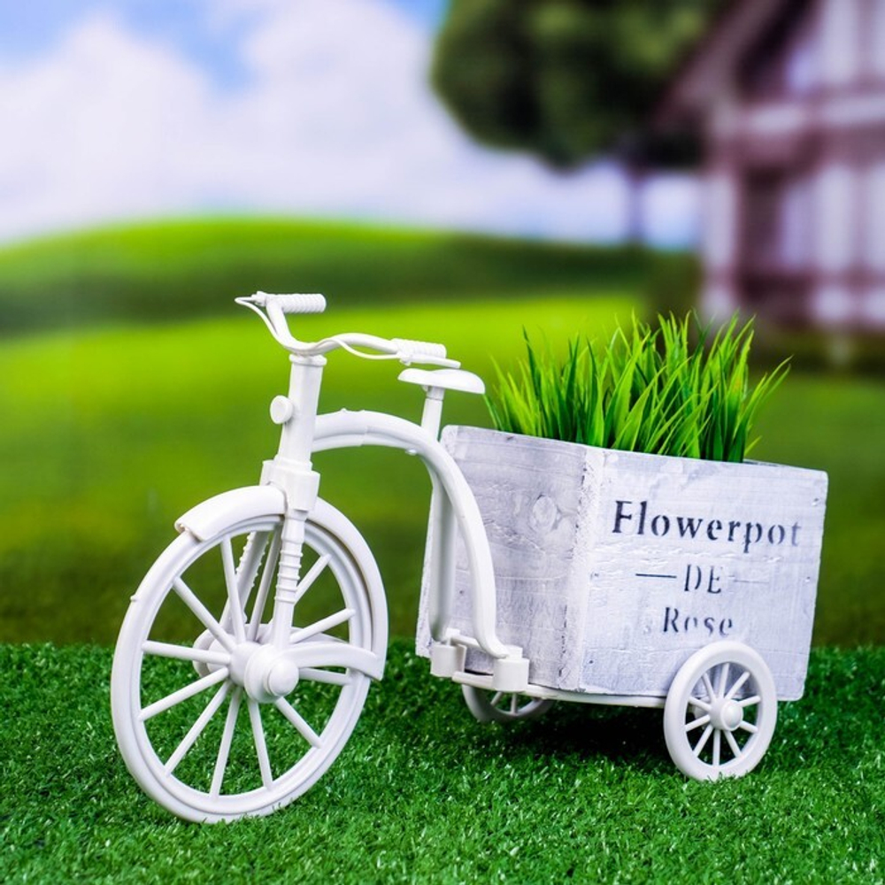 Фигурное кашпо для цветов «Велосипед Flowerpot de Rose», 26×12×18 см, дерево, пластик, белое