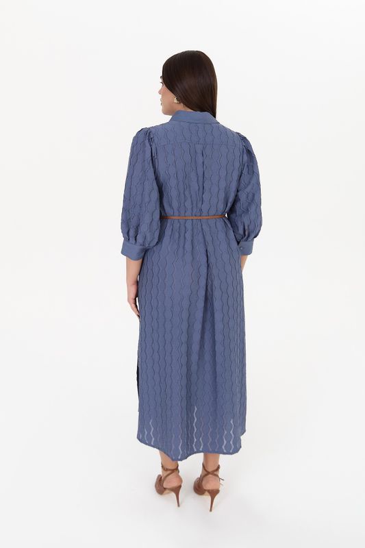 Платье-рубашка из вискозы жаккард, индиго