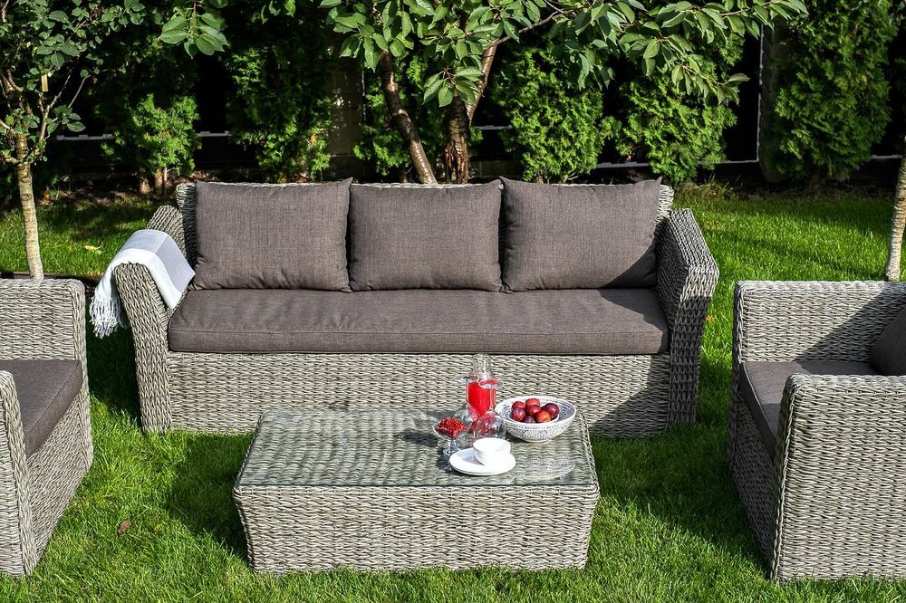 "Капучино" лаунж-зона из искусственного ротанга (гиацинт), цвет серый